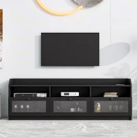 Vinsetto Sleek & Modern TV Stand with Acrylic Board Door, Media Console for TVs Up to 65", Ample Storage Space, 63" L x 12" W x 21.5" H, Black(m-4)