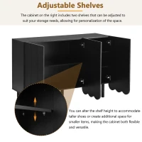 Minimalist Storage Shoe Cabinet with Adjustable Shelves, Solid Wood Legs, and Wave Doors, 47" L x 13.5" W x 31.5" H, Black(m-7)