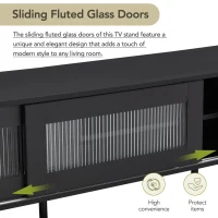 Vinsetto Chic Elegant Design TV Stand with Sliding Fluted Glass Doors, Media Console for TVs Up to 75", Modern TV Cabinet with Ample Storage Space, Black(m-7)