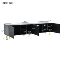 Vinsetto Modern Minimalist Geometric TV Stand with Metal Handles and Gold Legs, Fits TVs Up to 80", Multi-functional TV Stand with Storage Cabinets, Black+Gold(m-3)