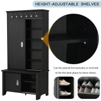 Vinsetto Multifunctional Hall Tree with Storage Bench, Hallway Shoe Cabinet with Shelves, Mudroom Coat Storage with Hanging Hooks for Entryways, Black(m-7)
