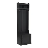 Vinsetto Minimalist Slim Hall Tree with Cabinet & 6 Hanging Hooks, Multi-functional Storage, Elegant Foyer Cabinet for Hallway, Living Room, Black(m-12)
