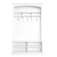 47.5'' Wide Hall Tree with Shoe Storage, 3 Hanging Hooks, Adjustable Shelves, and Multi-Functional Design for Hallway, White(m-2)