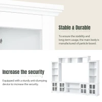 Modern Multifunctional TV Stand for TVs Up to 70" with Glass Door and Bridge, Minimalism Entertainment Wall Unit, 104" L x 15" W x 78.5" H, White(m-9)