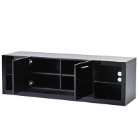 Modern TV Stand for TVs Up to 70'' with 2 Tempered Glass Shelves, LED Lights, High Gloss Entertainment Center, 61" L x 17" W x 19" H, Black(m-13)