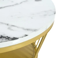 Nesting Coffee Table Set of 2 with Marble Grain Top and Golden Iron Frame, Space-Saving Design, Easy Assembly, White+Gold(m-12)