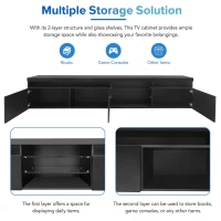 Vinsetto Unique Design TV Stand with 2 Glass Shelves, Ample Storage Space, LED Color Changing Lights, Fits TVs Up to 105", 94.5" L x 16" W x 17.5" H, Black(m-8)