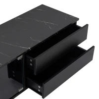 Modern APP Controlled LED TV Stand for TVs Up to 105", Faux Marble Media Console, with Tempered Glass Doors, 2 Drawers & Cabinets, Black(m-10)