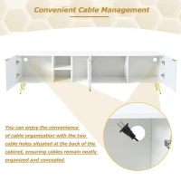 Vinsetto Modern Minimalist Geometric TV Stand with Metal Handles and Gold Legs, Fits TVs Up to 80", Multi-functional TV Stand with Storage Cabinets, White+Gold(m-7)