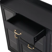 Vinsetto Modernist Side Storage Cabinets with 4 Glass Doors & 3 Hooks, Freestanding Shoe Rack with Adjustable Shelves, Gold Handles, Black(m-9)