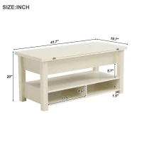Vinsetto Lift Top Coffee Table with Multi-Functional Open Shelves, Modern Lift Tabletop Dining Table for Living Room, 42" L x 40" W x 25.5" H, Ivory(m-5)