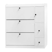Vinsetto Versatile Shoe Cabinet with 3 Flip Drawers, Pull-Down Seat, and Adjustable Shelves, 47" L x 9.5" W x 47.5" H, White(m-13)