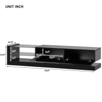 Vinsetto 71" TV Stand for 75" TV with Media Storage Cabinets, 16-Color RGB LED Lights, Modern High Gloss Entertainment Center, Black(m-3)