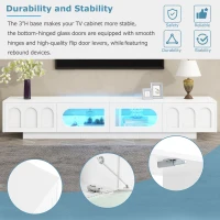 TV Stand with Fluted Tempered Glass Doors for TVs Up to 95", Media Console with APP-Controlled LED Light, 87" L x 16" W x 16" H, White(m-7)