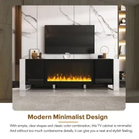 Modern TV Stand for TVs up to 78" with Electric Fireplace, Media Console with Cabinets, Entertainment Center, 68" L x 13.5" W x 21.5" H, Black(m-5)