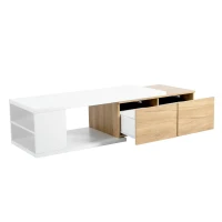 Vinsetto Extendable Coffee Table with 2 Storage Drawers, Dual-tone Wood Center Table with Sliding Tabletop, Multi-functional Hidden Storage, White(m-2)