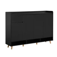 Sleek and Contemporary Shoe Cabinet with Adjustable Shelves, Solid Wood Legs, and Ample Storage, 55.5" L x 14" W x 39.5" H, Black(m-12)