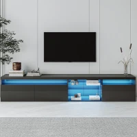 Vinsetto Unique Design TV Stand with 2 Glass Shelves, Ample Storage Space, LED Color Changing Lights, Fits TVs Up to 105", 94.5" L x 16" W x 17.5" H, Black(m-4)