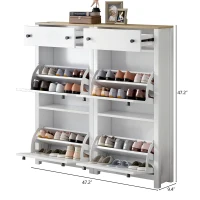 Modern Slim Shoe Cabinet Set with 4 Flip Drawers, Wood Grain Pattern Top, Adjustable Panels, Shoe Rack for Hallway, White(m-9)