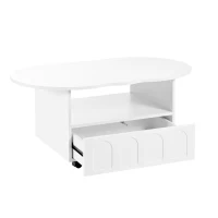 Vinsetto Coffee Table with Cloud Top, 2 Brake Wheels, Drawer, and Large Storage, 39.5" L x 23.5" W x 17.5" H, White(m-2)