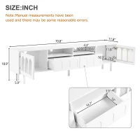 Vinsetto TV Stand with LED Light Strip for TVs Up to 80", Entertainment Center with Glass Doors, Cable Management, 71" L x 12" W x 19" H, White(m-3)