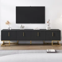 Vinsetto Modern TV Stand with Metal Legs and Gold Handles for TVs Up to 80", Media Console Table with Cabinets and Adjustable Shelves, Black+Gold(m-4)