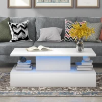 Vinsetto Modern Industrial Design Coffee Table with LED Lighting, 16 Colors with Remote Control, Easy Assembly, 47" L x 23.5" W x 18" H, White(m-1)