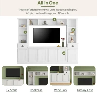 Minimalist Storage TV Stand for TVs Up to 75" with Adjustable Shelves, Entertainment Wall Unit Set for Living Room, 103" L x 15" W x 77" H, White(m-5)