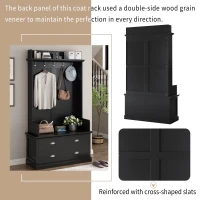 Vinsetto Vintage Style Hallway Coat Rack with 5 Metal Hooks and 2 Large Drawers, 38.5" Wide Entryway Bench with Metal Handles, MDF Veneer, Black(m-7)