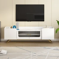 Vinsetto Sleek Design TV Stand with Fluted Glass, Faux Marble Top, Gold Frame Base, Fits TVs Up to 70", 63.5" L x 12.5" W x 19" H, White(m-4)