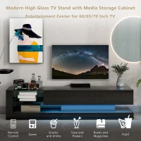 Vinsetto 71" TV Stand for 75" TV with Media Storage Cabinets, 16-Color RGB LED Lights, Modern High Gloss Entertainment Center, Black(m-5)