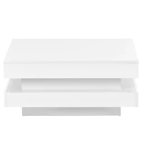 Vinsetto High Gloss Minimalist Coffee Table with LED Lights, 2-Tier Square Center Table for Living Room, 31.5" L x 31.5" W x 14" H, White(m-13)