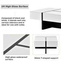 Vinsetto Contemporary Rectangle Coffee Table with Large Drawer, Modern High Gloss Surface, 45" L x 25.5" W x 13.5" H, White(m-8)