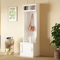 Vinsetto Minimalist Slim Hall Tree with Cabinet & 6 Hanging Hooks, Multi-functional Storage, 24" L x 16" W x 79" H, White(m-1)