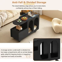 Mobile Multi-Layer Storage End Table with Lockable Wheels, Cream Style Side Table, 12" Narrow Nightstand, 31.5" L x 12" W x 21.5" H, Black(m-6)