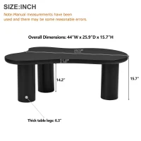 Cloud Coffee Table with 1.5" Thick Tabletop, 3 Sturdy Legs, Irregular End Table for Living Room, Easy Assembly, 44" L x 26" W x 15.5" H, Black(m-3)