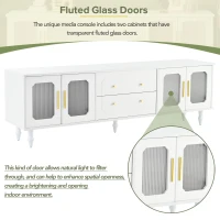 Vinsetto Retro Design TV Stand with Fluted Glass Doors, 2 Drawers and Cabinets, Fits TVs Up to 78", 70" L x 16" W x 22" H, White(m-6)