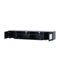 Vinsetto Modern TV Stand Fits TVs Up to 90" with Push to Open Doors, LED Lights, Rattan Style Entertainment Center, 82.5" L x 15.5" W x 14" H, Black(m-13)