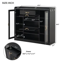 Vinsetto Modernist Side Storage Cabinets with 4 Glass Doors & 3 Hooks, Freestanding Shoe Rack with Adjustable Shelves, Gold Handles, Black(m-3)