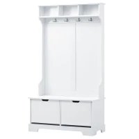 Vinsetto All-in-One Hall Tree with 3 Top Shelves, 2 Flip Shoe Storage Drawers, Storage Bench, and Metal Hanging Hooks, 39.5" L x 18" W x 71" H, White(m-12)