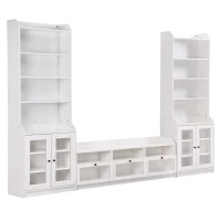 Vinsetto Modern Multifunctional TV Stand Set for TVs Up to 65" with Acrylic Board Door, Tall Cabinets, Chic Elegant Entertainment Wall Unit, White(m-14)