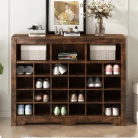 Modern Shoe Cabinet with 24 Cubbies, Versatile Sideboard, Sleek Design, Particle Board, 45.5" L x 13" W x 35" H, Rustic Brown(m-4)