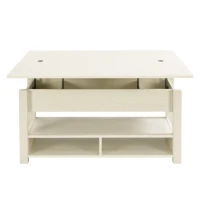 Vinsetto Lift Top Coffee Table with Multi-Functional Open Shelves, Modern Lift Tabletop Dining Table for Living Room, 42" L x 40" W x 25.5" H, Ivory(m-2)