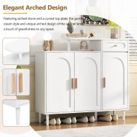 Elegant Shoe Cabinet with Arched Doors and Drawer, Adjustable Shelves, Solid Wood Legs, 47.5" L x 14.5" W x 43.5" H, White(m-5)