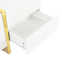 Luxury Fluted TV Stand with Storage Cabinets & Drawers, Smooth Media Console with Golden Wood Grain Legs, 75" L x 14" W x 18" H, White(m-9)