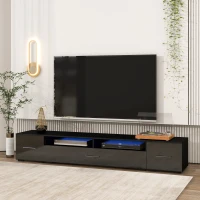 Vinsetto 82.5" Minimalist TV Stand for 90+" TV with Color Changing LED Lights, High Gloss Finish, Modern Entertainment Center, Black(m-1)