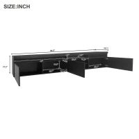 Vinsetto Unique Design TV Stand with 2 Glass Shelves, Ample Storage Space, LED Color Changing Lights, Fits TVs Up to 105", 94.5" L x 16" W x 17.5" H, Black(m-3)