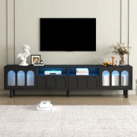 Vinsetto TV Stand with LED Light Strip for TVs Up to 80", Entertainment Center with Glass Doors, Cable Management, 71" L x 12" W x 19" H, Black(m-4)