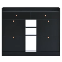Modern Shoe Cabinet with 4 Flip Drawers, 2-Tier Shoe Storage Organizer, Shoe Rack for Entrance Hallway, 50.5" L x 9.5" W x 42.5" H, Black(m-2)
