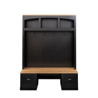 Farmhouse 4-in-1 Hall Tree with Bench and Adjustable Shelves, Multifunctional Storage Coat Rack with Hooks, 55" L x 16.5" W x 73.5" H, Black(m-2)